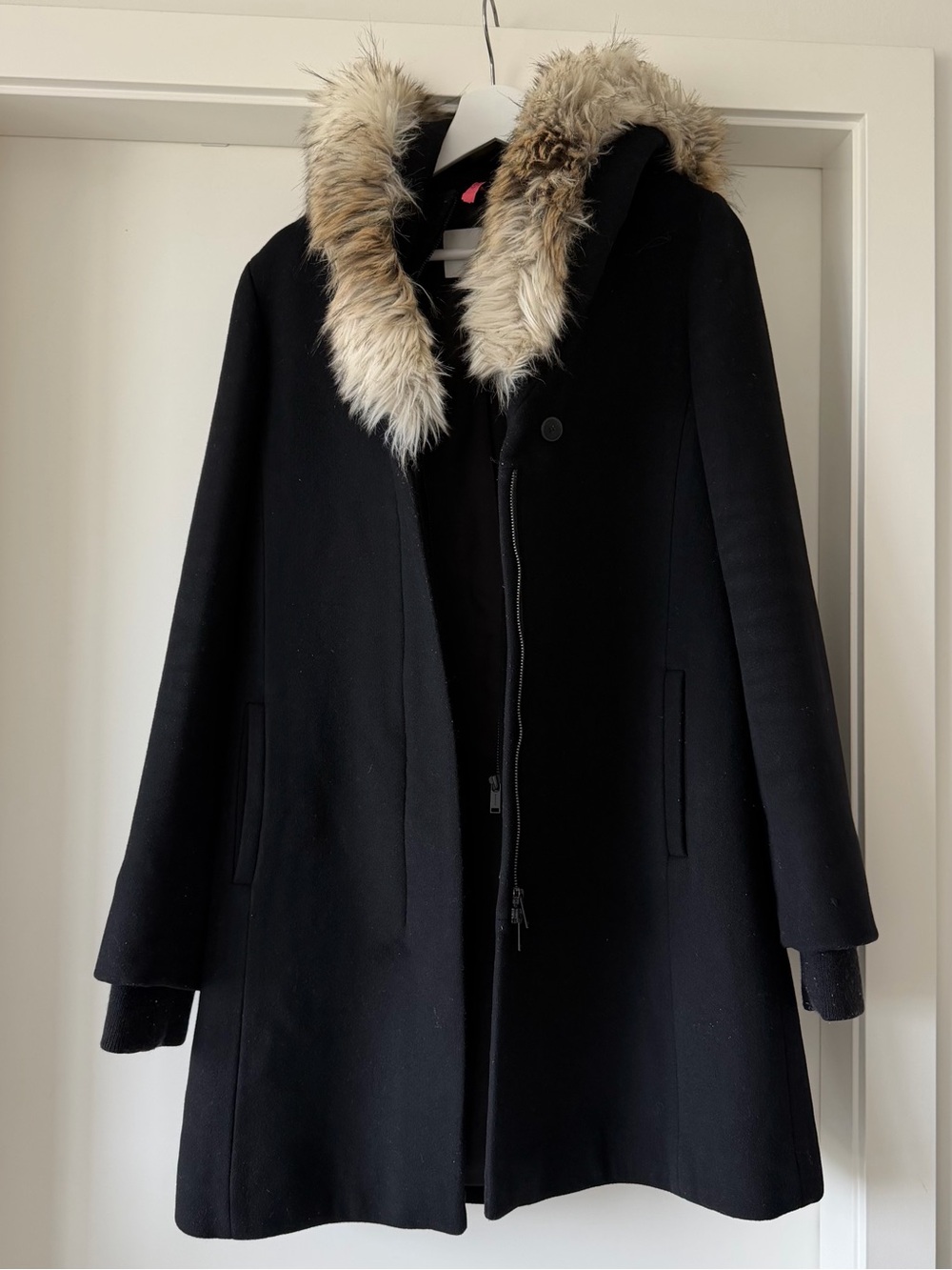 BABATON Wool Midi Coat with Faux Fur Trim